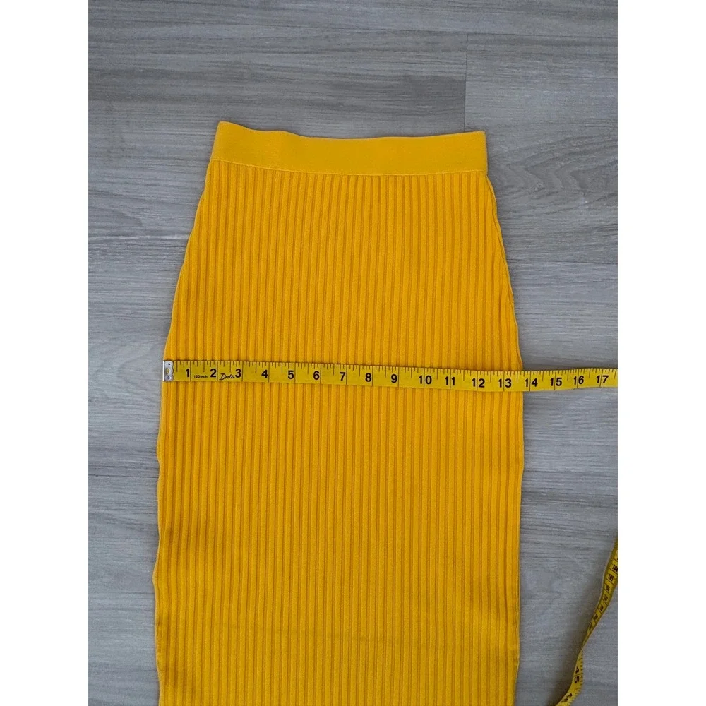 By Egreis Skirt Women Yellow Ribbed Knit Maxi Skirt High Waist Stretch Size XS
